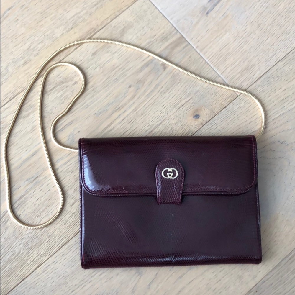 Gucci burgundy snake skin leather mini bag